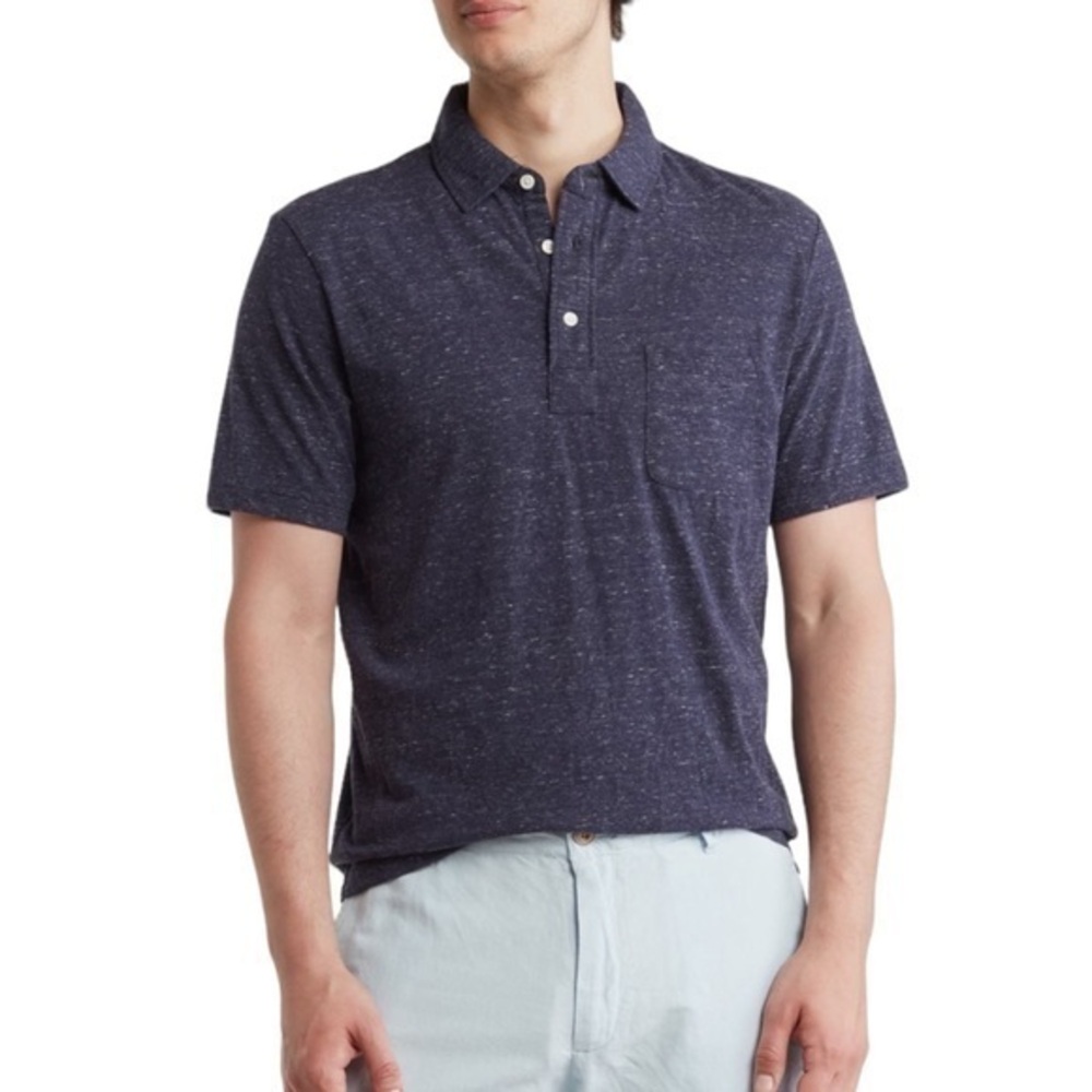 Faherty Navy Blue Heather Stretch Cotton‎ Polo Golf Shirt Large